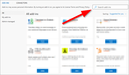 Screenshot of Office Add-In Store Search Bar