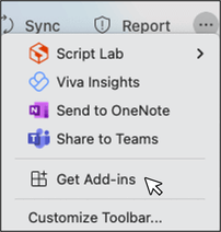 Screenshot of Get-Add-Ins Button in Microsoft Outlook on macOS