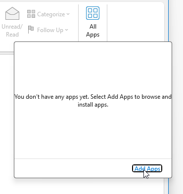Apps Icon in Outlook Classic