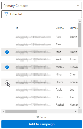 Add contacts to campaign in SecureMailMerge