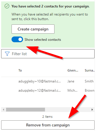 Show added contacts in SecureMailMerge
