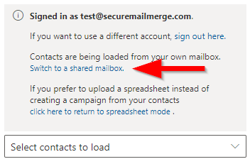 Use shared mailbox option in SecureMailMerge